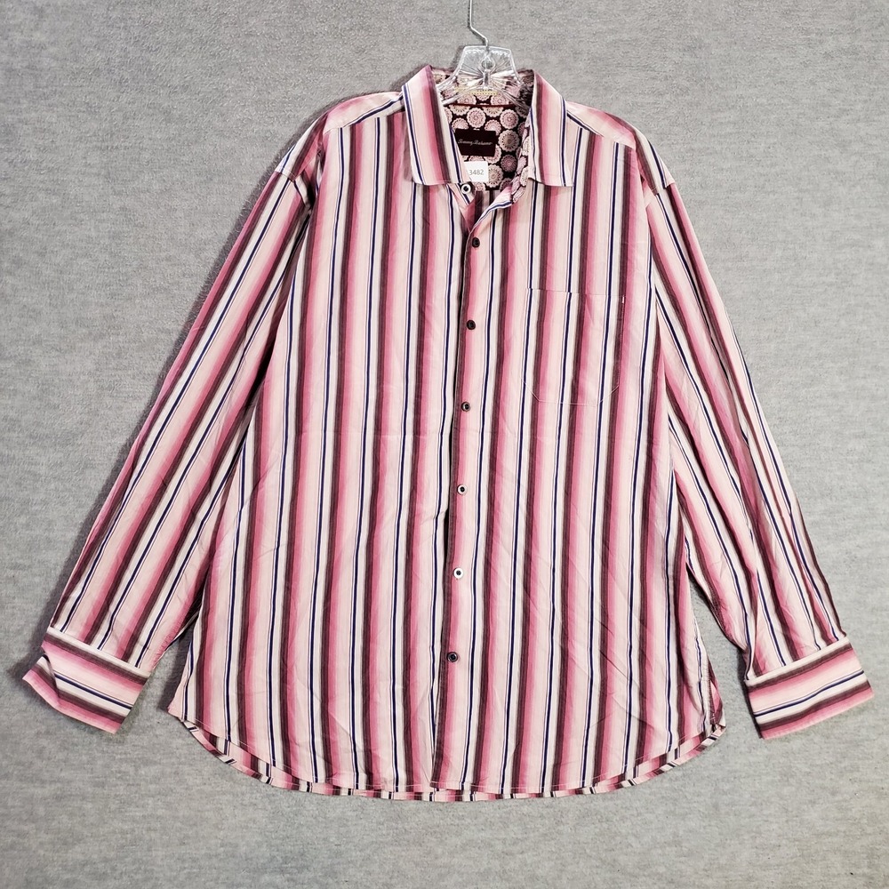 Tommy Bahama Men Button Up Shirt XL Red Floral Silk‎ Blend Long Sleeve Collar